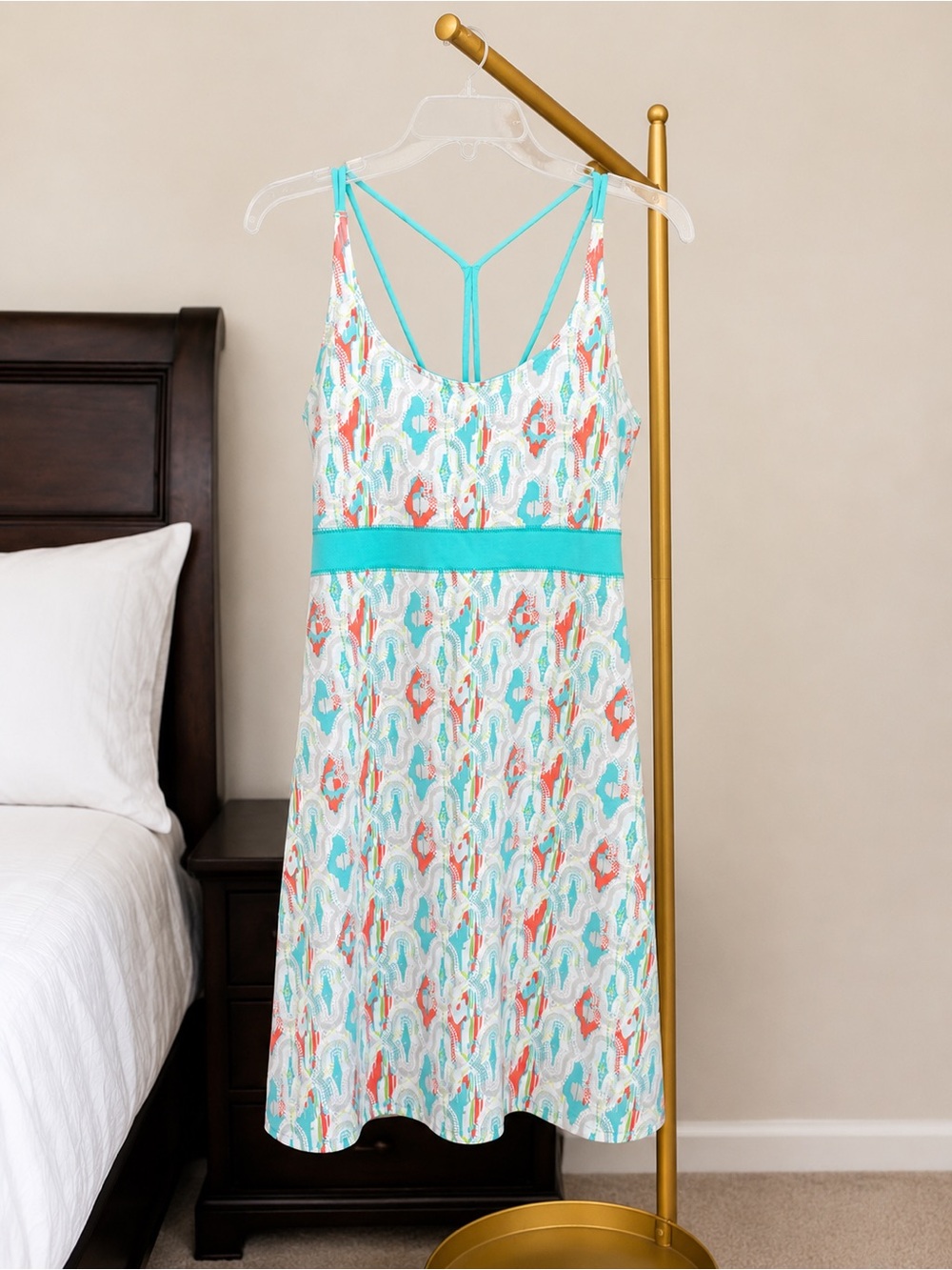 Soybu Malia Athletic Dress Built-In Shelf Bra Racerback Turquoise Print M